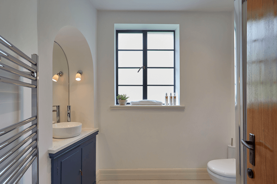Steel window in bathroom