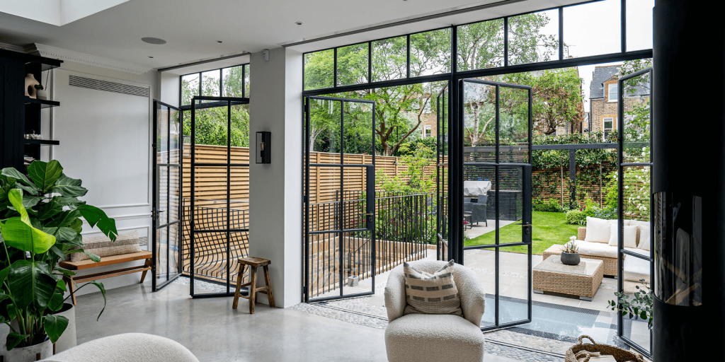 Trio of open french doors for London home