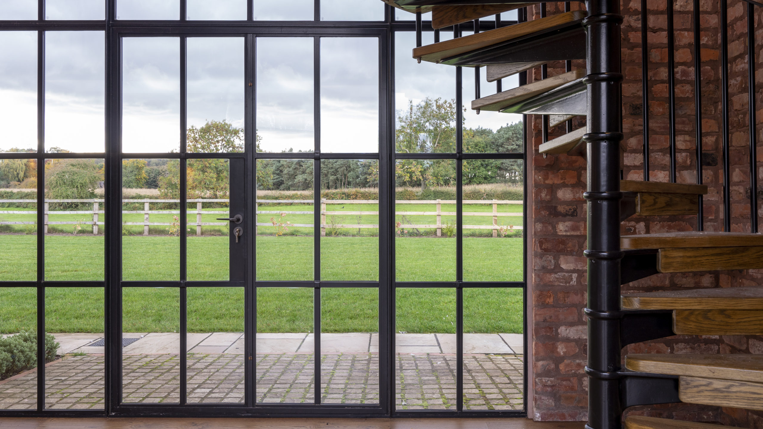 Black steel french door and windows