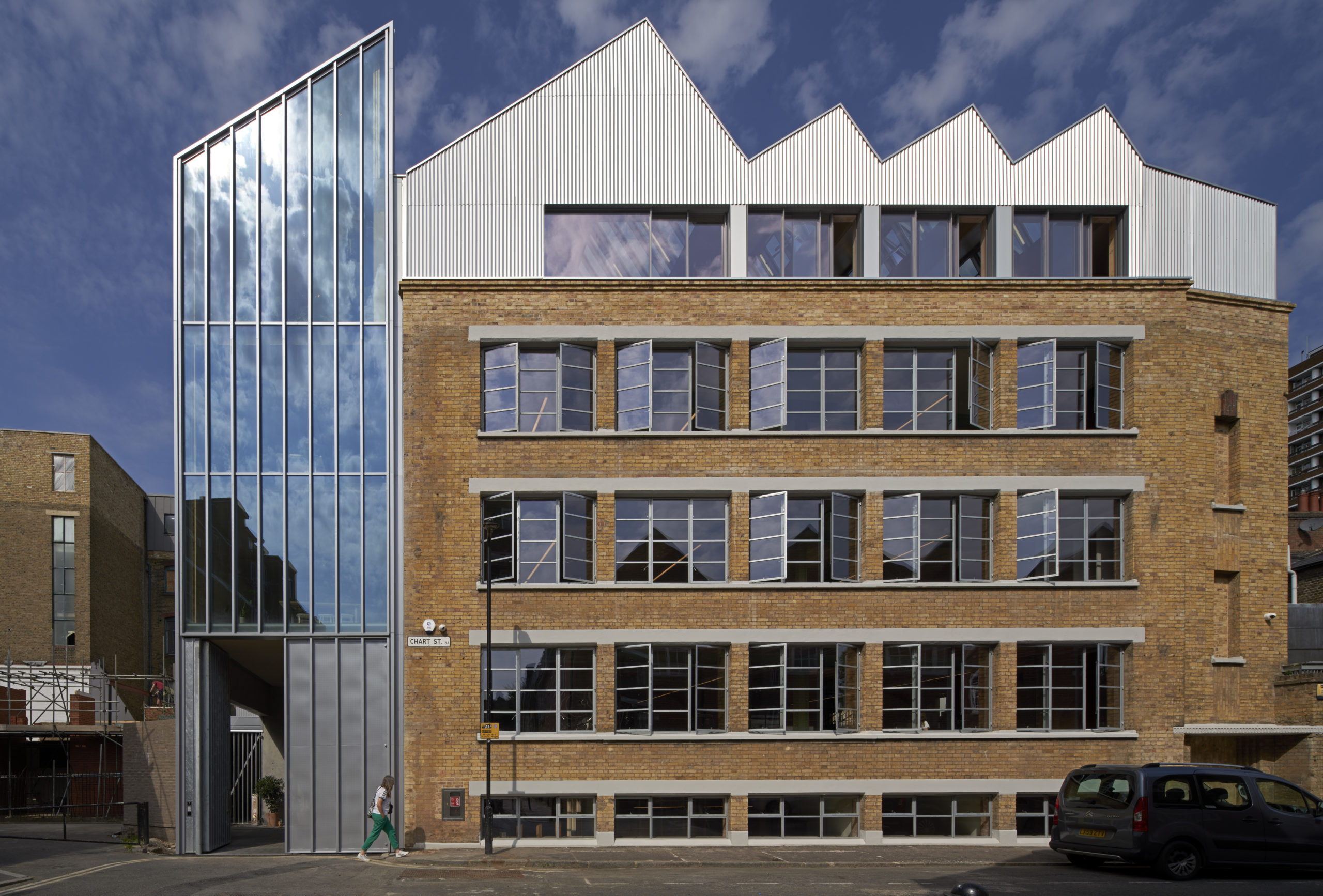 Grey steel windows and curtain wall for commercial building