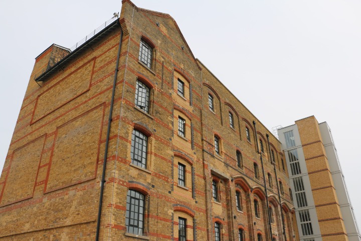 Black steel windows on the Ramsgate Flour Mill
