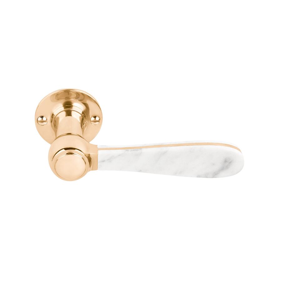 formani bosco door handle on rose brass unlacquered _ carrara marble