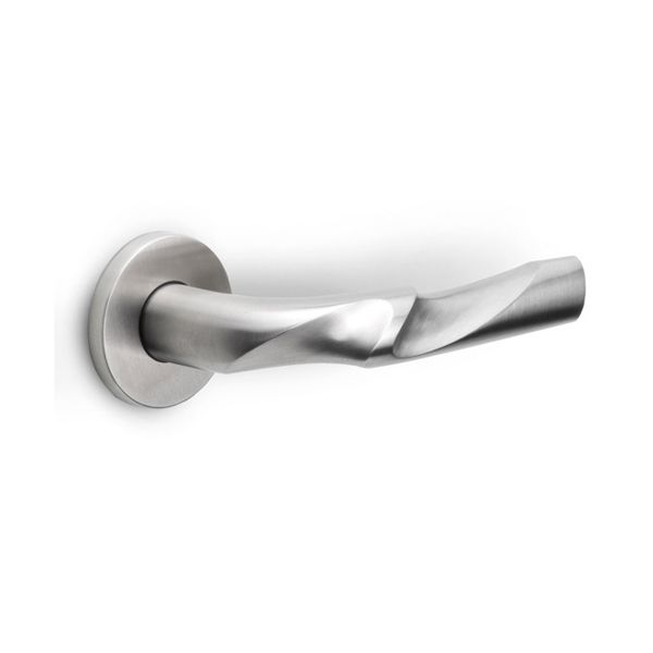 formani eleez door handle on rose satin stainless steel